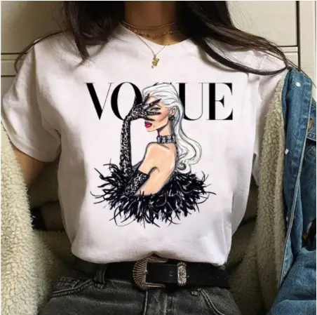 Women White Paris Print T-Shirt Short Sleeve Loose Fit