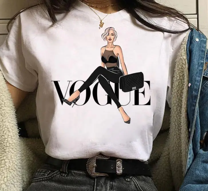 Women White Paris Print T-Shirt Short Sleeve Loose Fit