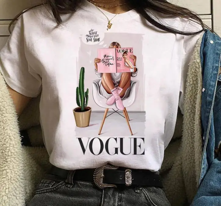 Women White Paris Print T-Shirt Short Sleeve Loose Fit