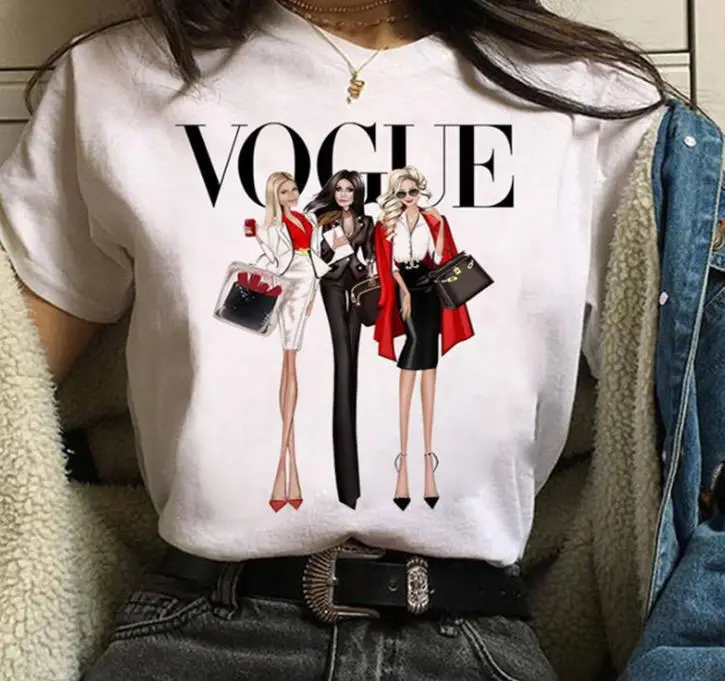 Women White Paris Print T-Shirt Short Sleeve Loose Fit