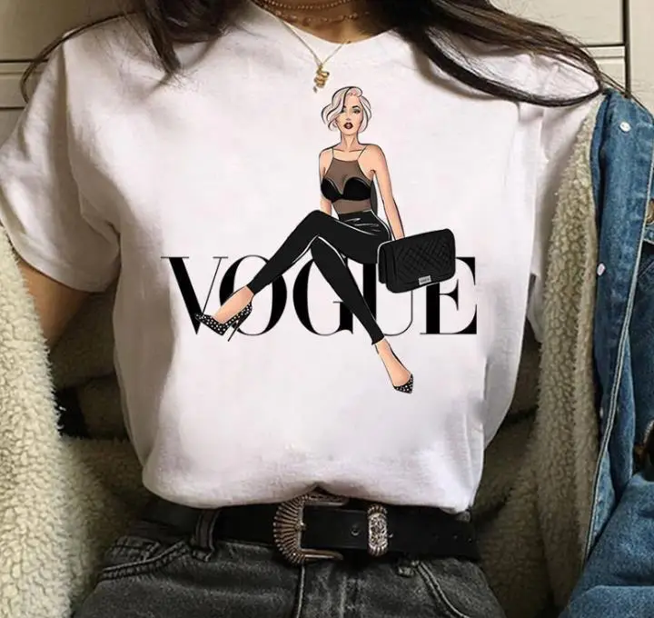 Women White Paris Print T-Shirt Short Sleeve Loose Fit
