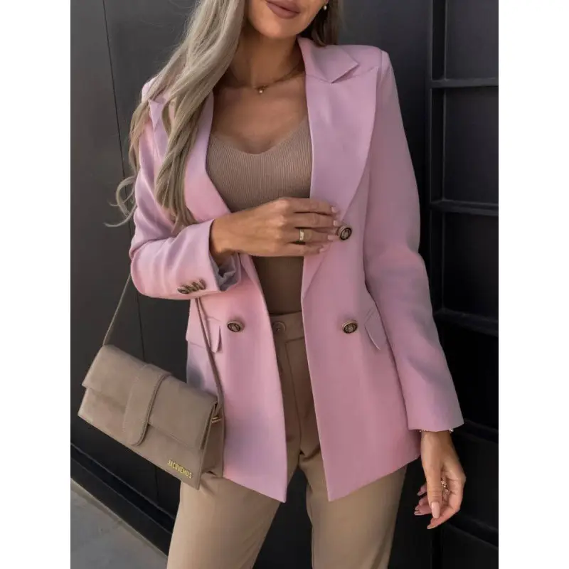 Double Breasted Suit Jacket Pink American European - Image 5