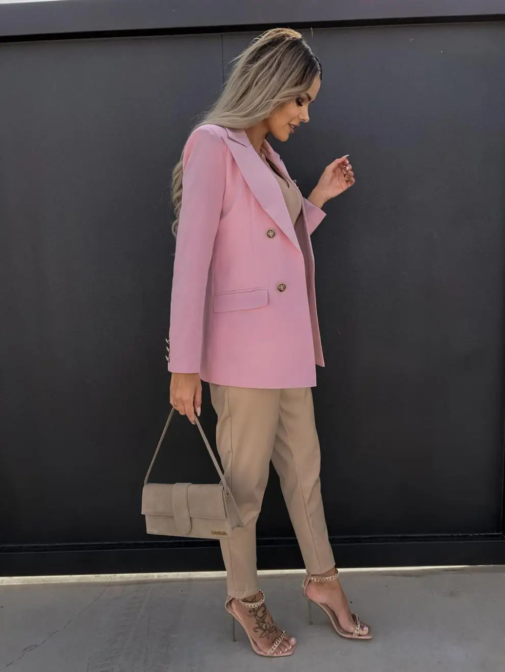 Double Breasted Suit Jacket Pink American European — feature 11