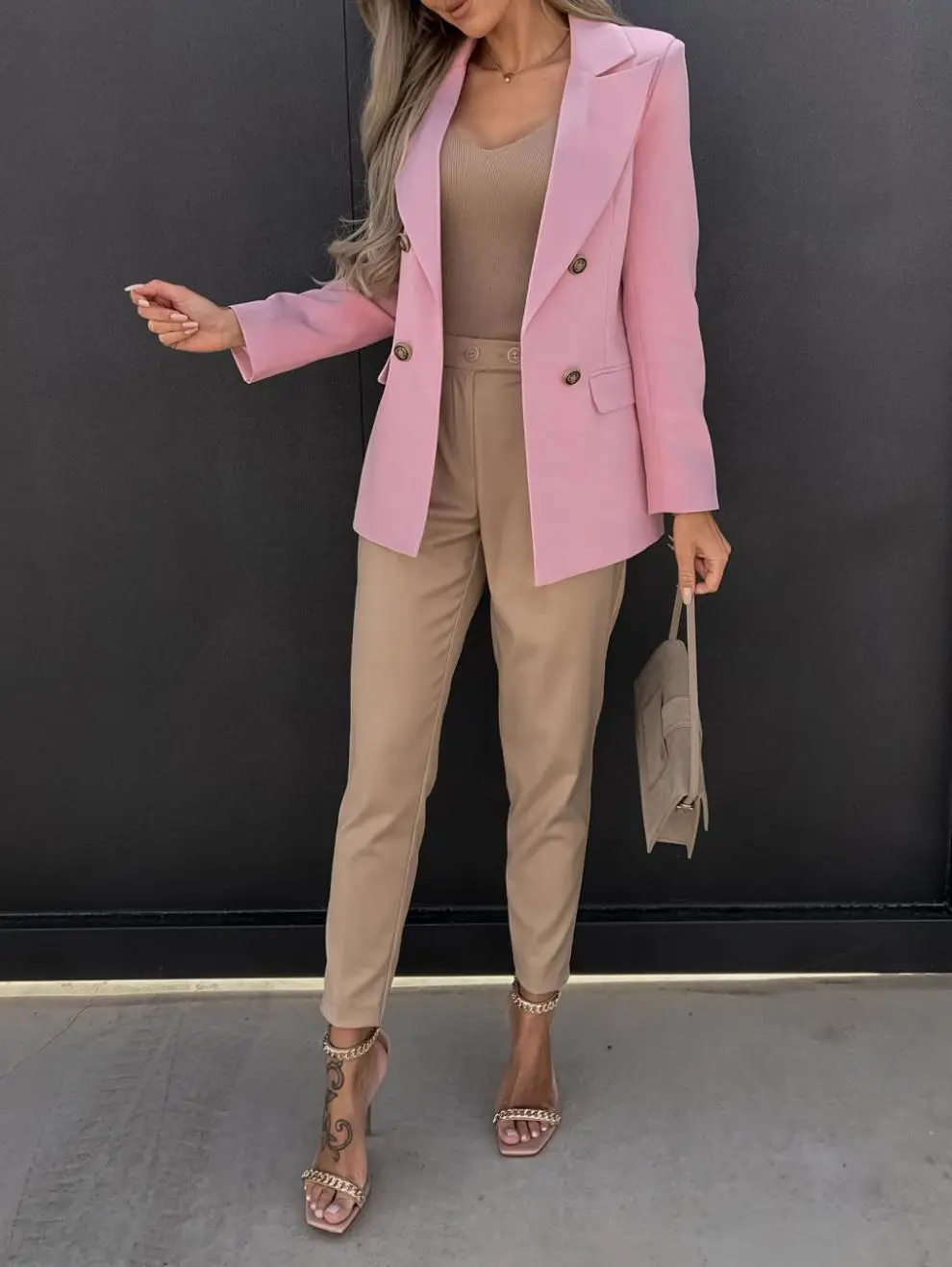 Double Breasted Suit Jacket Pink American European — feature 12