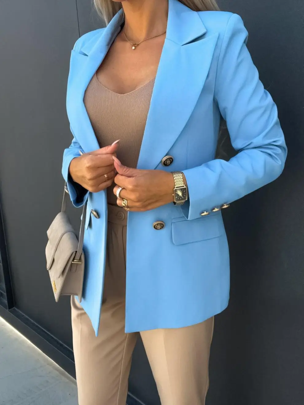 Double Breasted Suit Jacket Pink American European — feature 5