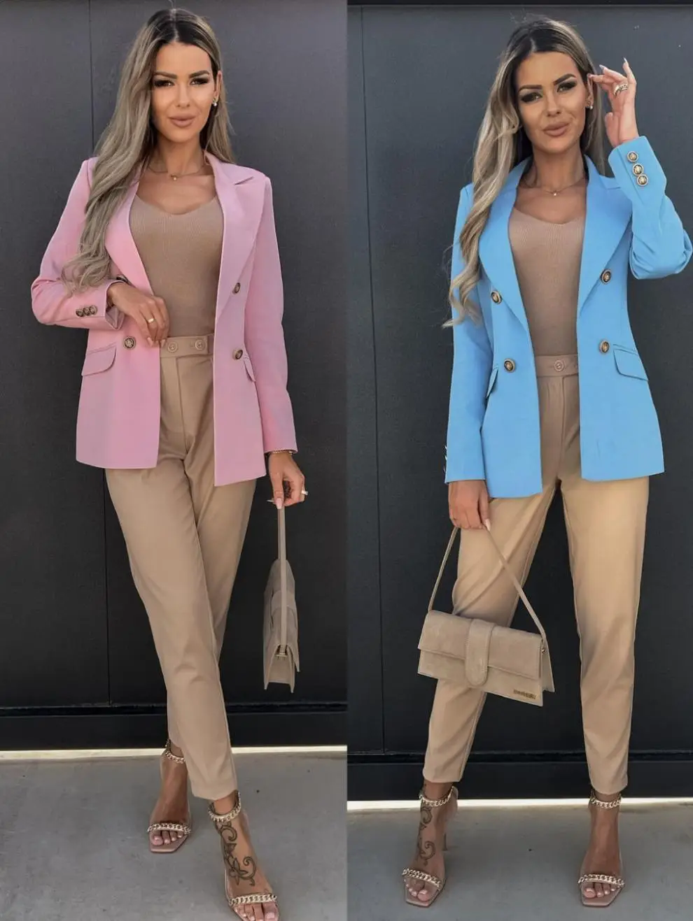 Double Breasted Suit Jacket Pink American European — feature 8