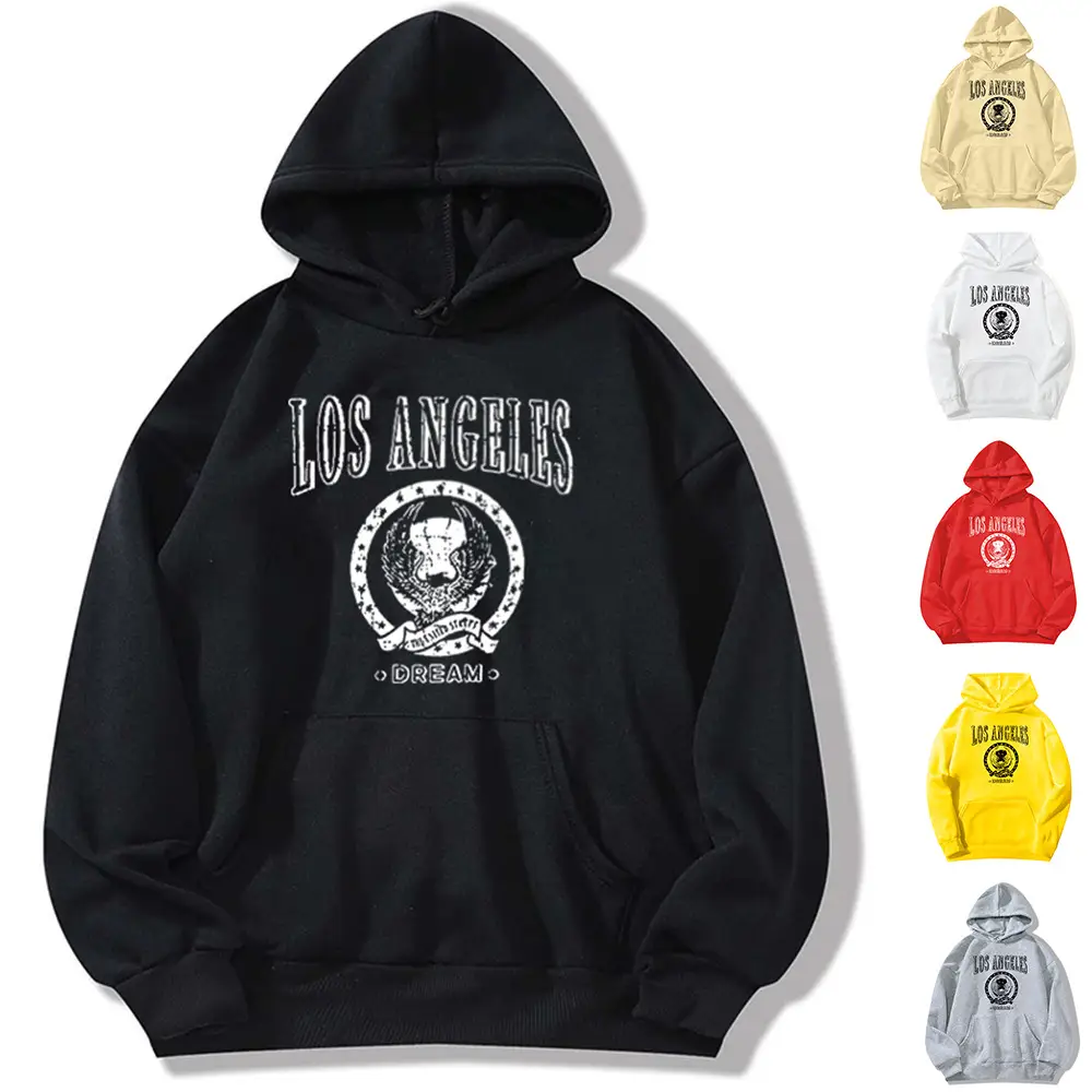 Red Los Angeles Pattern Hooded Sweatshirt for Men Women