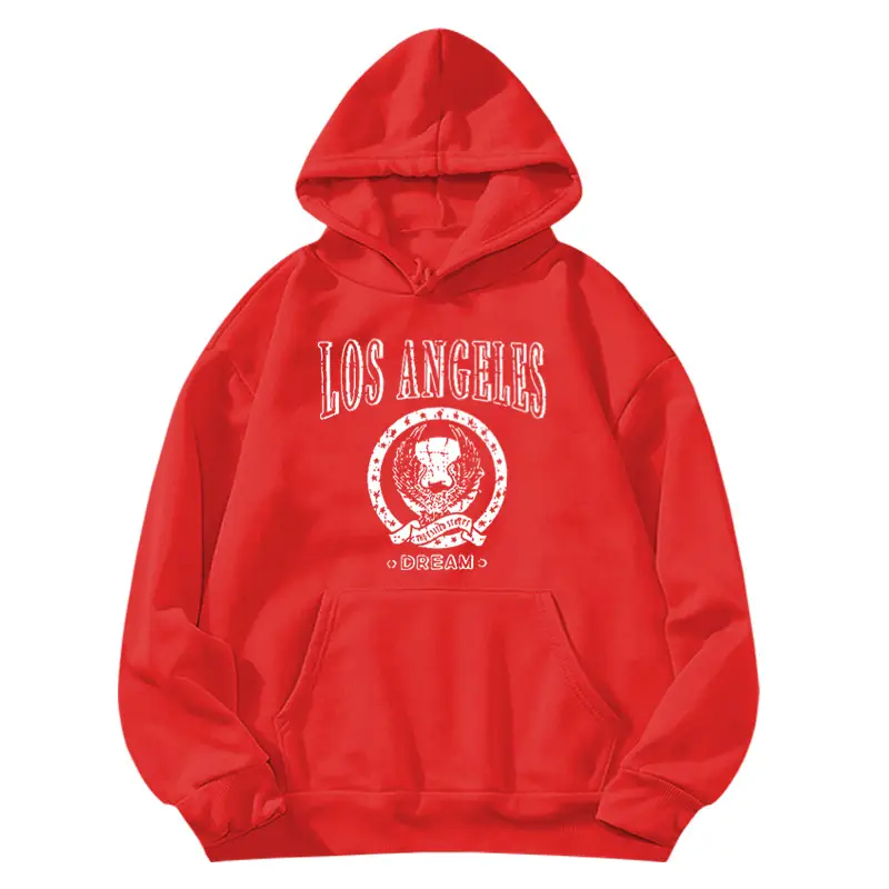 Red Los Angeles Pattern Hooded Sweatshirt for Men Women