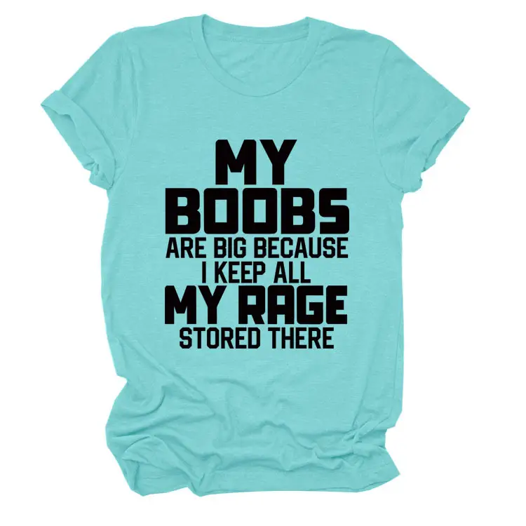 Women's Blue My Boobs Graphic T-Shirt Short Sleeve - Image 9
