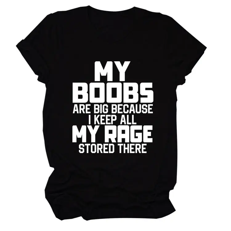 Women's Blue My Boobs Graphic T-Shirt Short Sleeve - Image 14