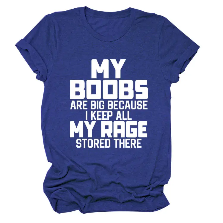 Women's Blue My Boobs Graphic T-Shirt Short Sleeve - Image 16