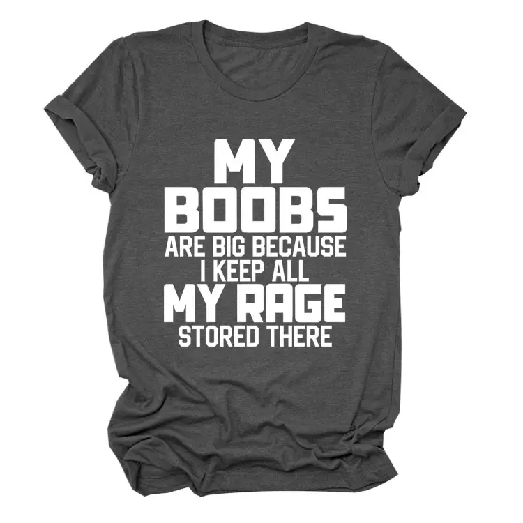 Women's Blue My Boobs Graphic T-Shirt Short Sleeve - Image 2