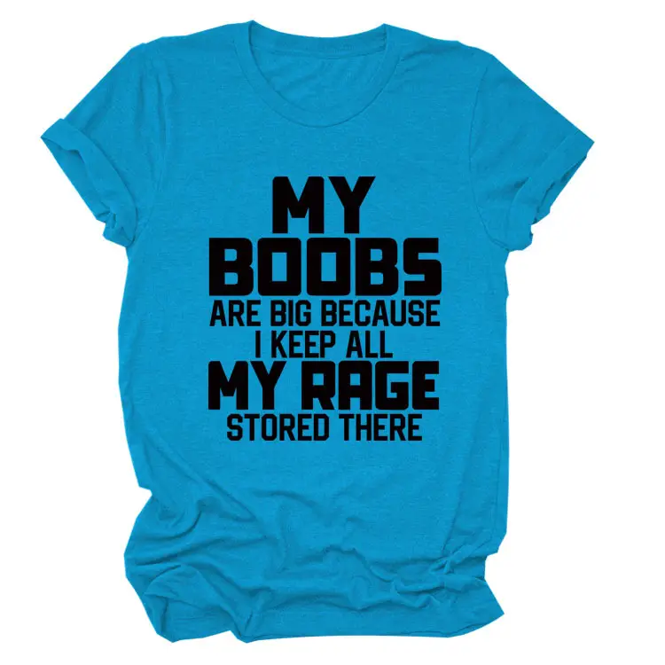 Women's Blue My Boobs Graphic T-Shirt Short Sleeve - Image 24