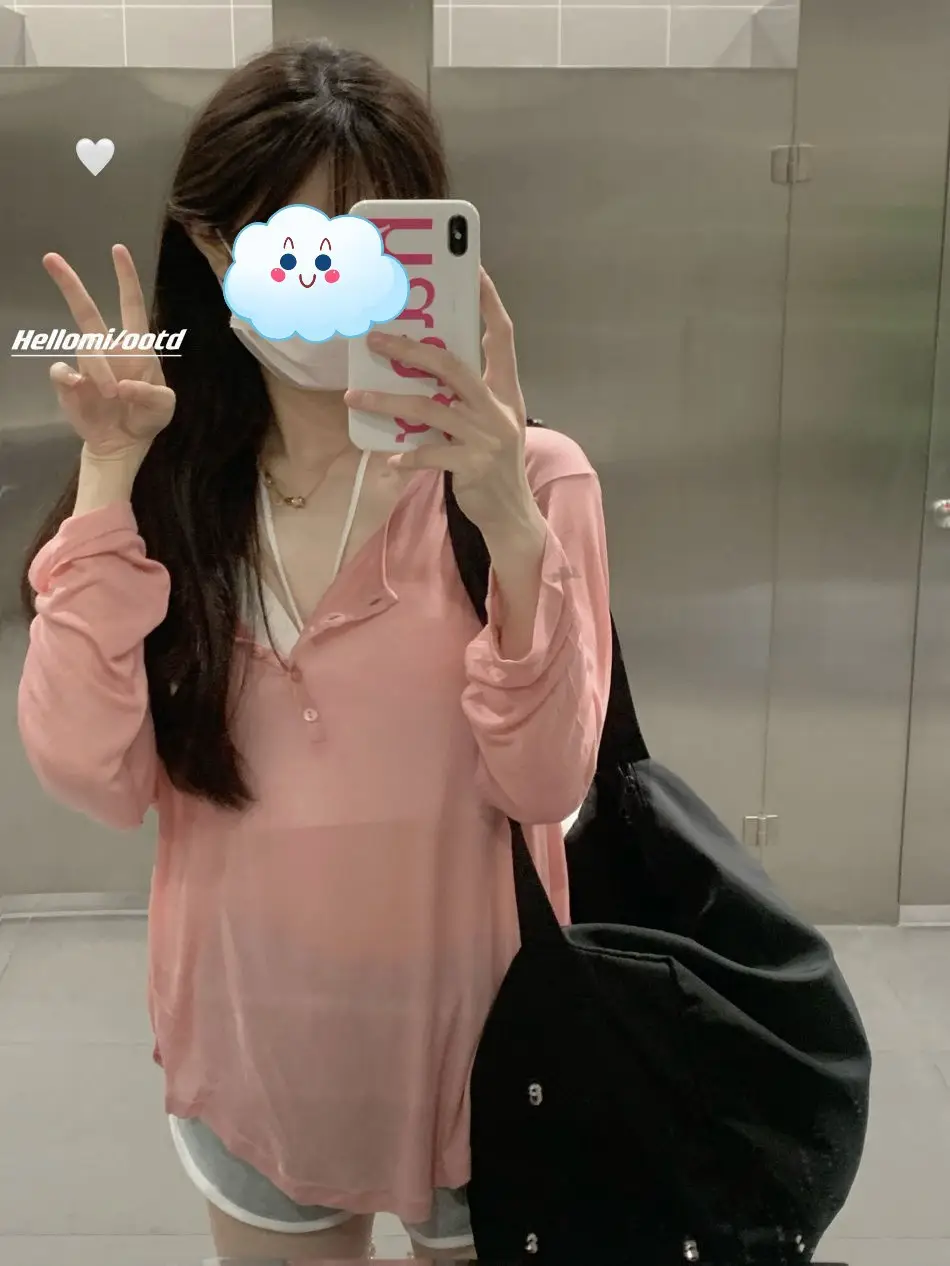 Women Pink Long Sleeve T-Shirt Loose Outer Blouse Suspender Two Piece - Image 16