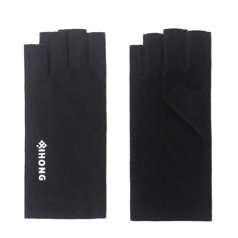 Women's Black Velvet Finger Gloves Winter Office Writing - Image 8
