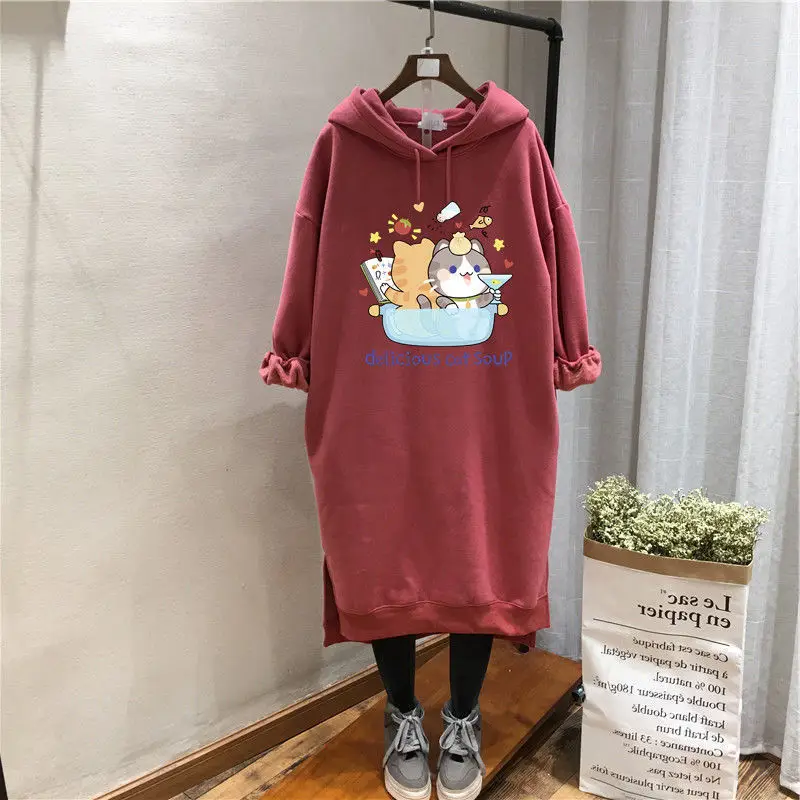 Women Velvet Hoodie Dress Red Fat Mass Plus Size