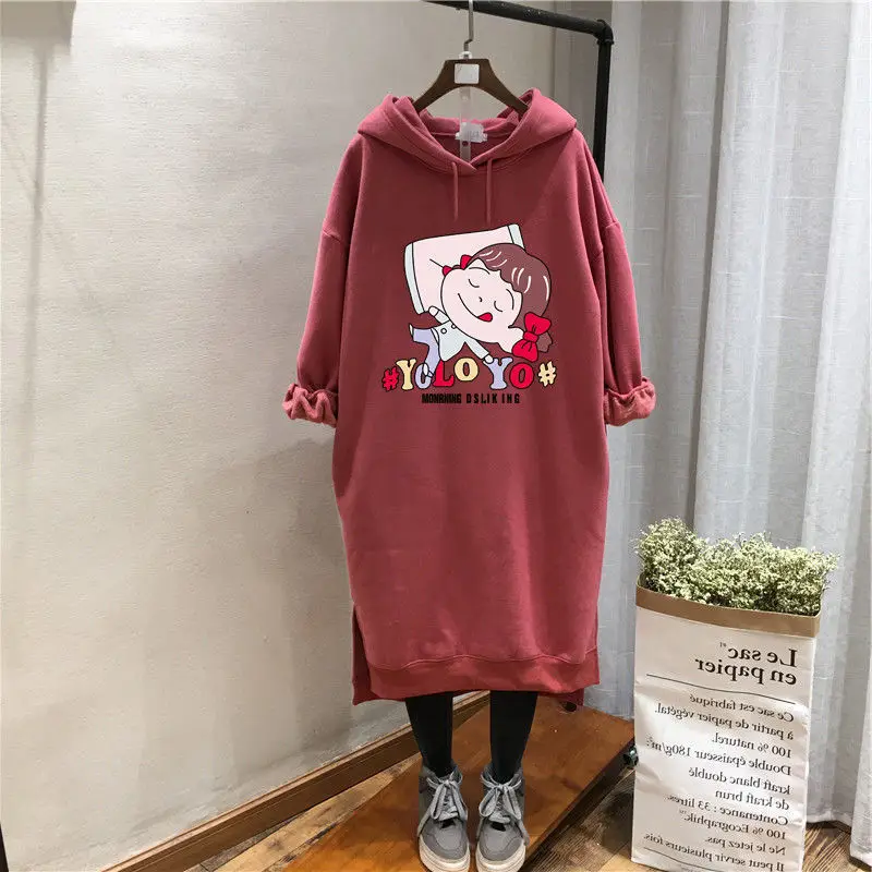 Women Velvet Hoodie Dress Red Fat Mass Plus Size — feature 8