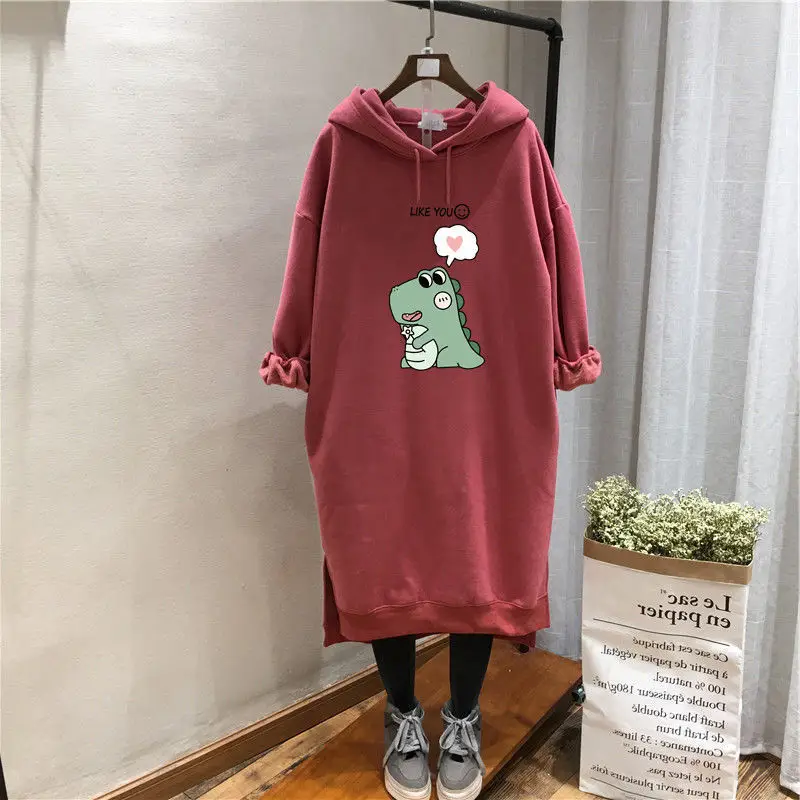 Women Velvet Hoodie Dress Red Fat Mass Plus Size