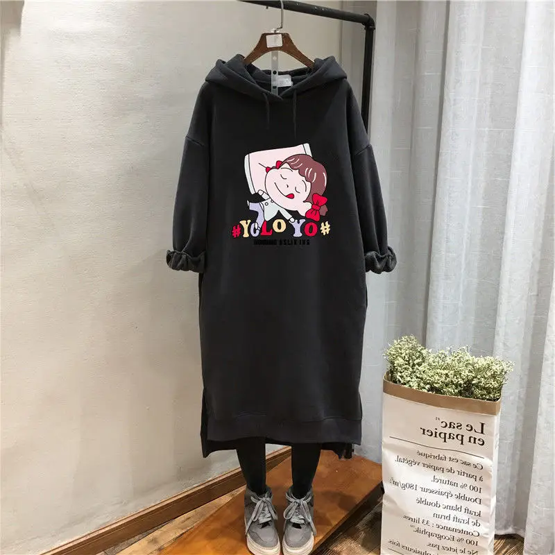 Women Velvet Hoodie Dress Red Fat Mass Plus Size