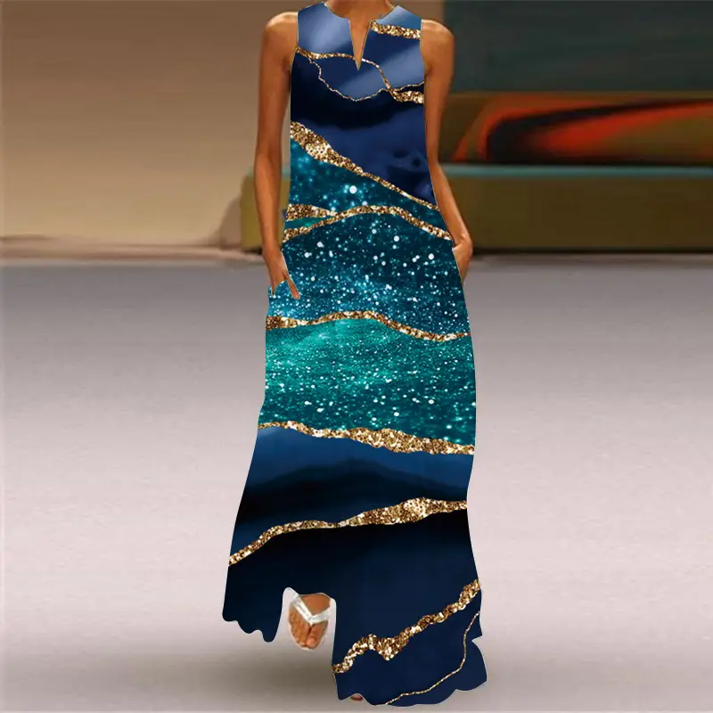 Printed Long Dress Women Spring Summer Color Gradient - Image 6