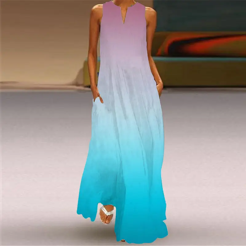 Printed Long Dress Women Spring Summer Color Gradient - Image 7