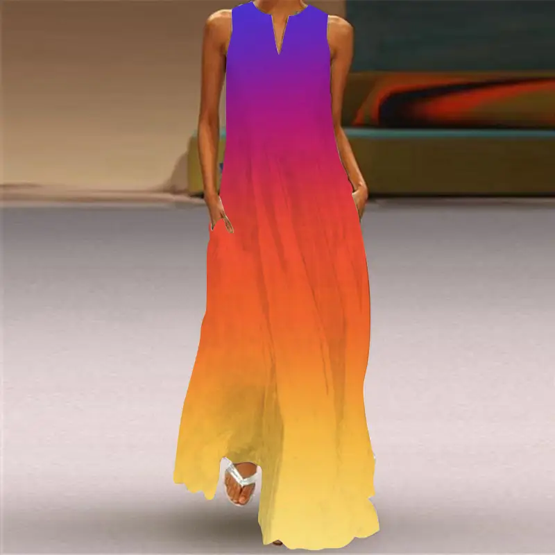 Printed Long Dress Women Spring Summer Color Gradient - Image 8