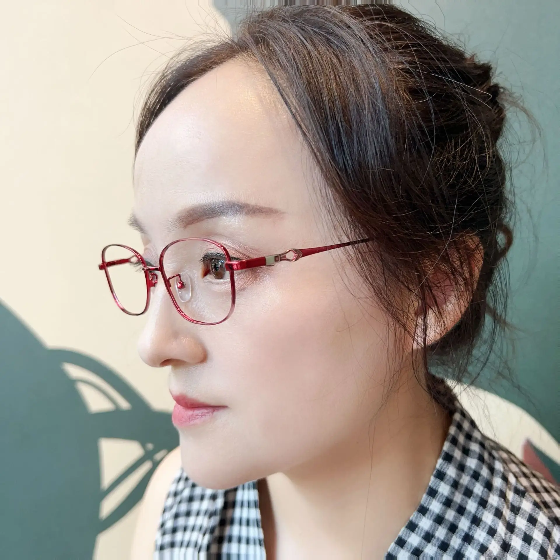 Women's Red Tinted Half Frame Glasses Frame for Myopia Astigmatism - Image 5