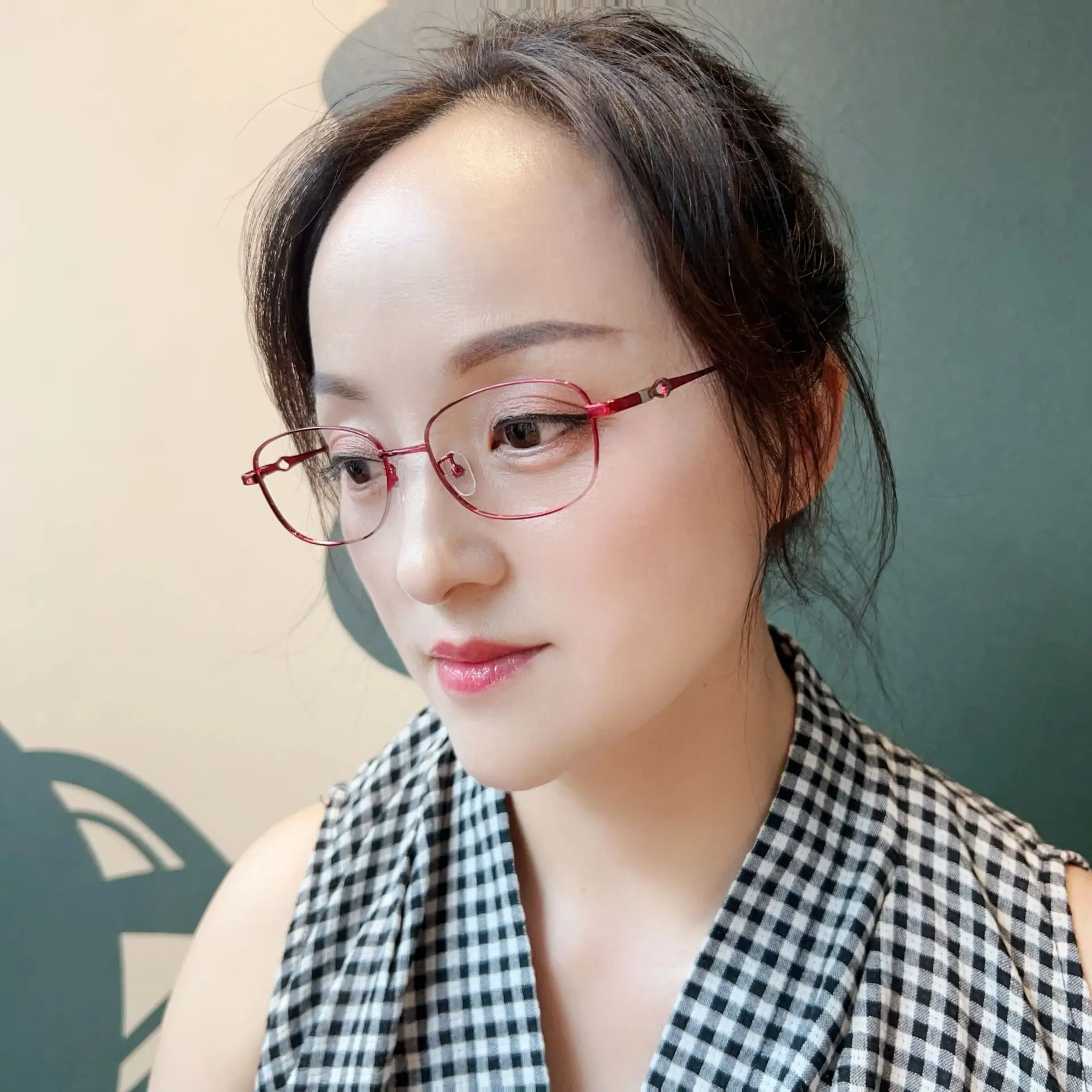 Women's Red Tinted Half Frame Glasses Frame for Myopia Astigmatism - Image 6