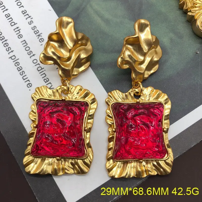 Western Middle Ancient Jewelry Necklace Earrings Set Real Gold Plated Purple Jelly - Image 3