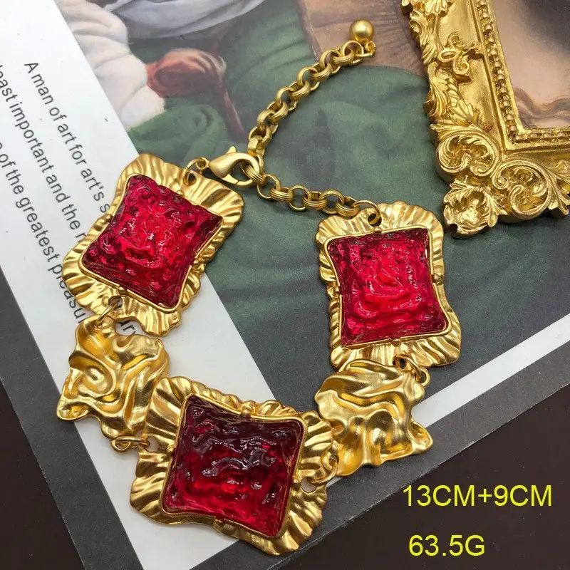 Western Middle Ancient Jewelry Necklace Earrings Set Real Gold Plated Purple Jelly - Image 4