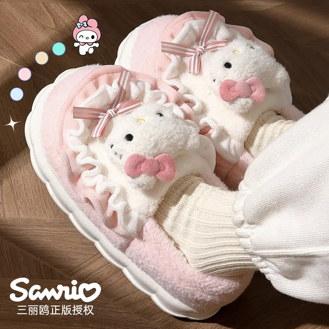 Cute Kt Cat Cotton Slippers with Heel for Women, Autumn and Winter Sanrio Indoor Home Warm Cartoon Plush Cotton Shoes Wholesale - Image 5