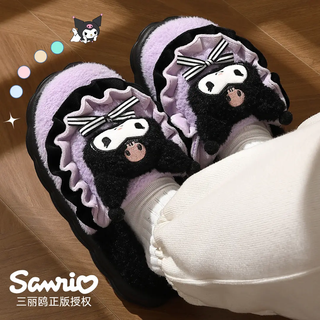 Cute Kt Cat Cotton Slippers with Heel for Women, Autumn and Winter Sanrio Indoor Home Warm Cartoon Plush Cotton Shoes Wholesale - Image 3