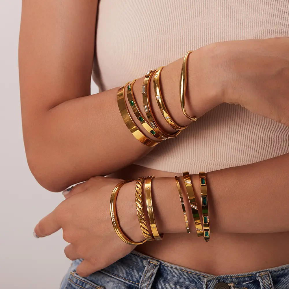 Open Gold Bracelet Set for Women High-end Zircon - Image 13