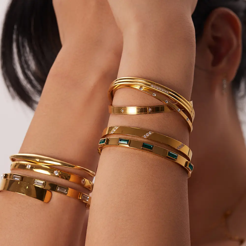 Open Gold Bracelet Set for Women High-end Zircon - Image 15