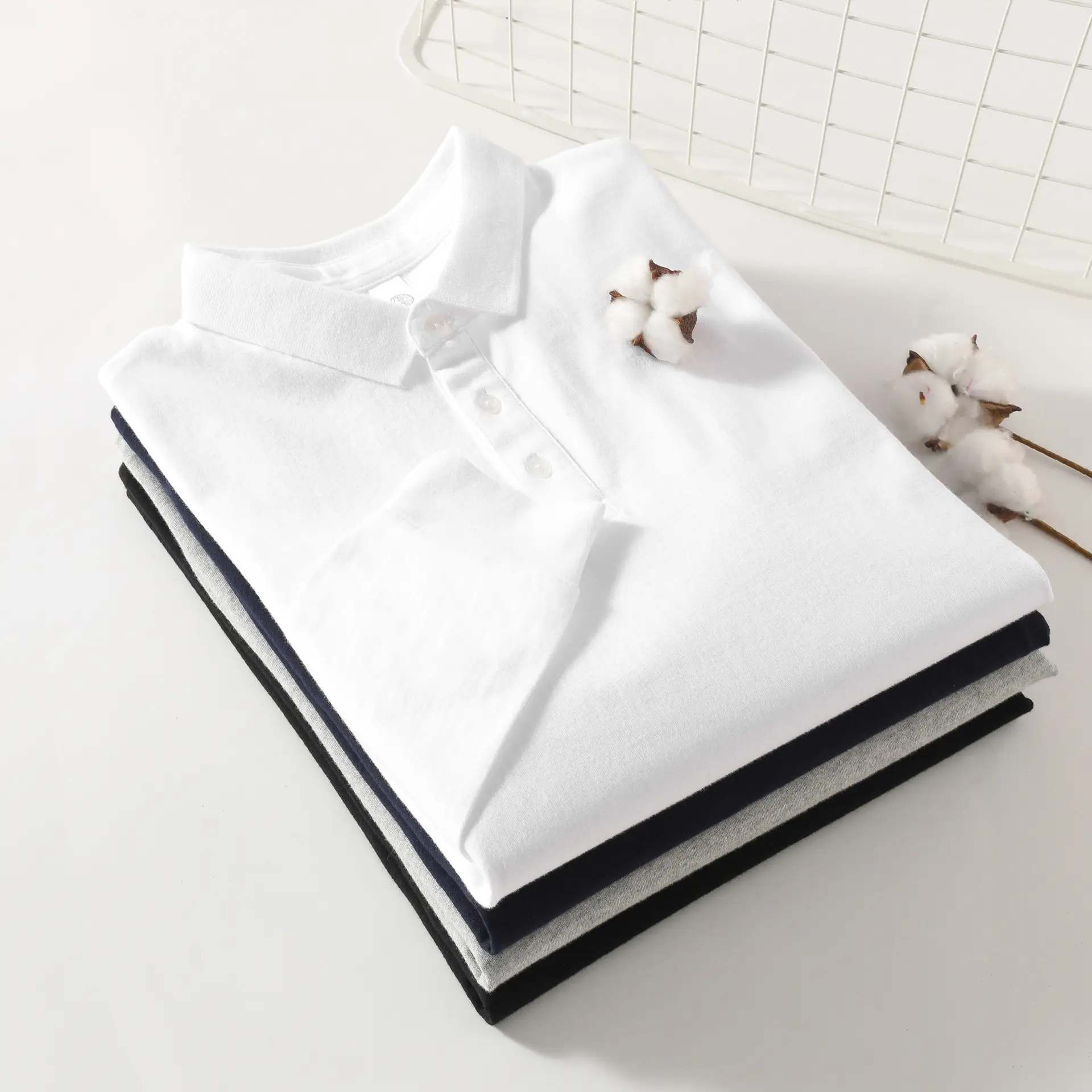Men's Grey Cotton Lapel T-Shirt 250g - Image 7