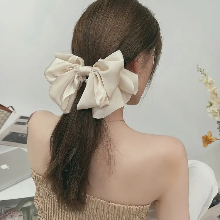 Black Satin Bow Hairpin for Women - Image 3