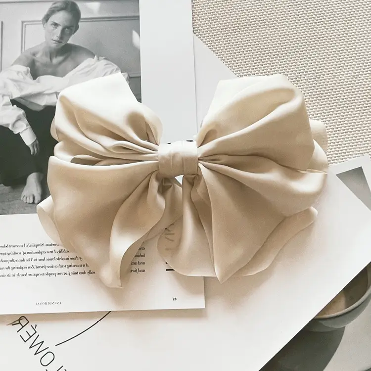 Black Satin Bow Hairpin for Women - Image 2