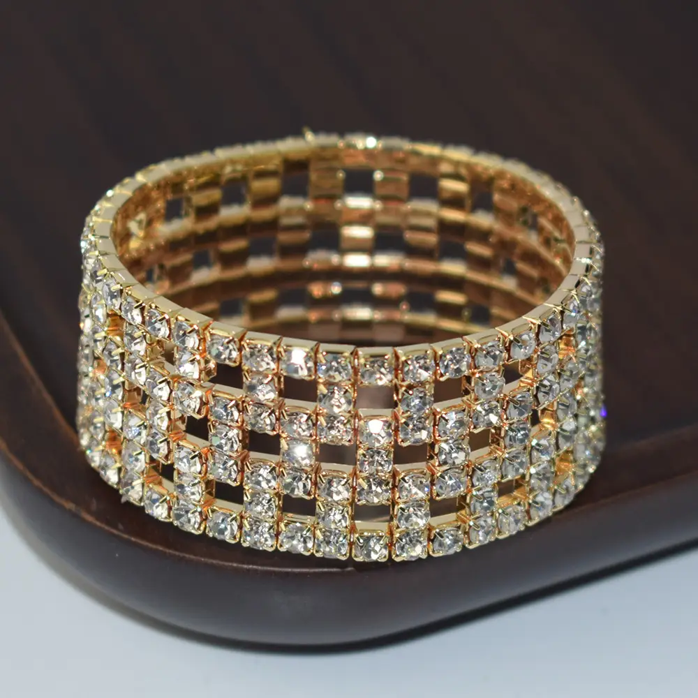 Full Rhinestone Elastic Bracelet Gold Silver - Image 4