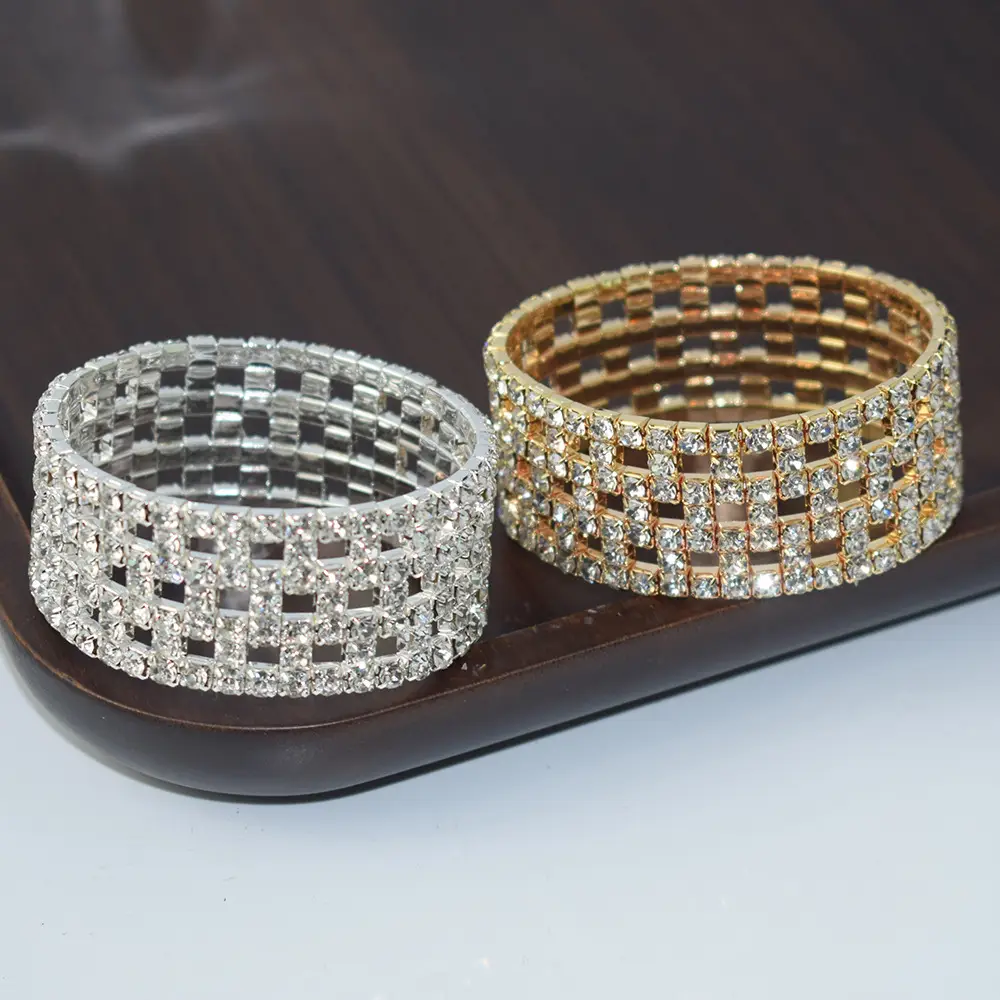 Full Rhinestone Elastic Bracelet Gold Silver - Image 23