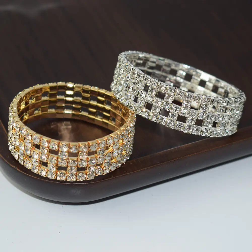 Full Rhinestone Elastic Bracelet Gold Silver - Image 24