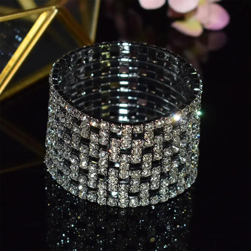 Full Rhinestone Elastic Bracelet Gold Silver - Image 10