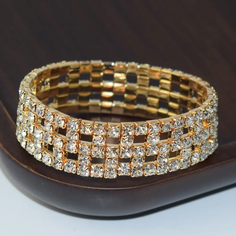 Full Rhinestone Elastic Bracelet Gold Silver - Image 2