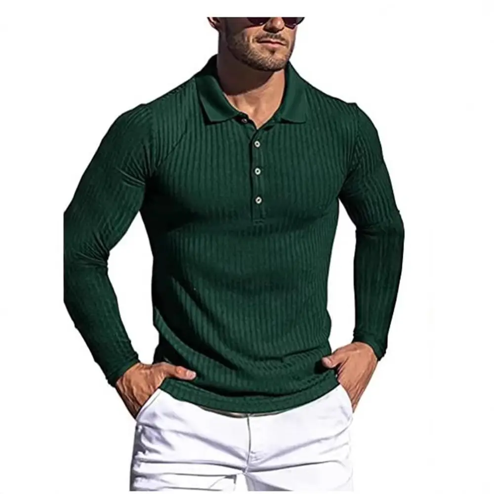 Men's Long Sleeve Knitted Polo Shirt Brown Slim Fit - Image 10