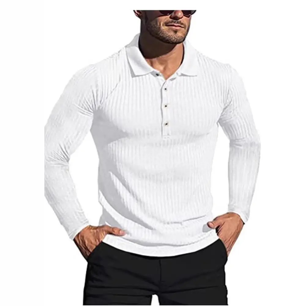 Men's Long Sleeve Knitted Polo Shirt Brown Slim Fit - Image 12