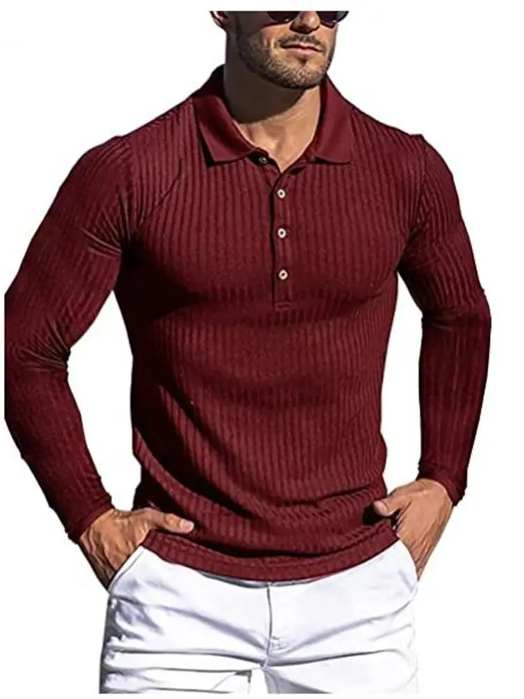 Men's Long Sleeve Knitted Polo Shirt Brown Slim Fit - Image 4