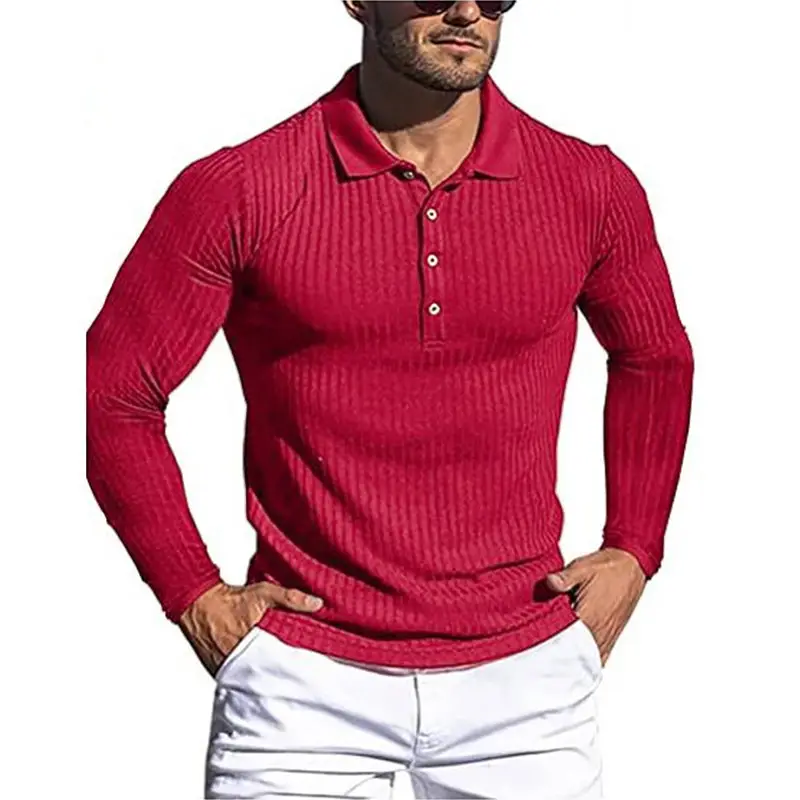 Men's Long Sleeve Knitted Polo Shirt Brown Slim Fit - Image 7