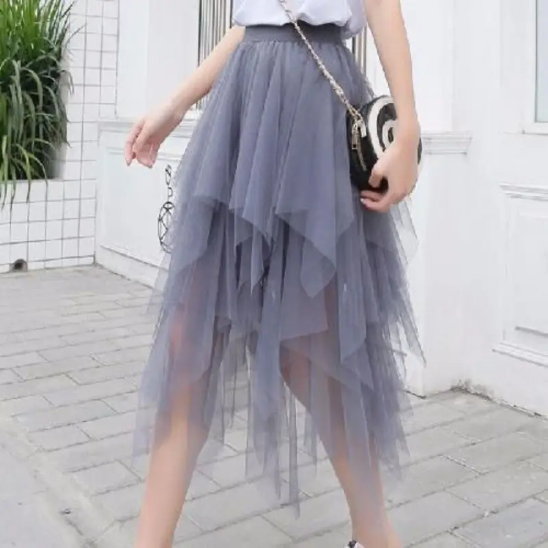Black Mesh Irregular Pleated High Waist Skirt - Image 6