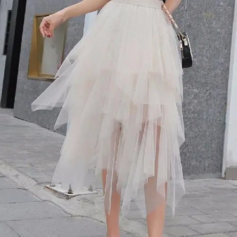 Black Mesh Irregular Pleated High Waist Skirt - Image 7