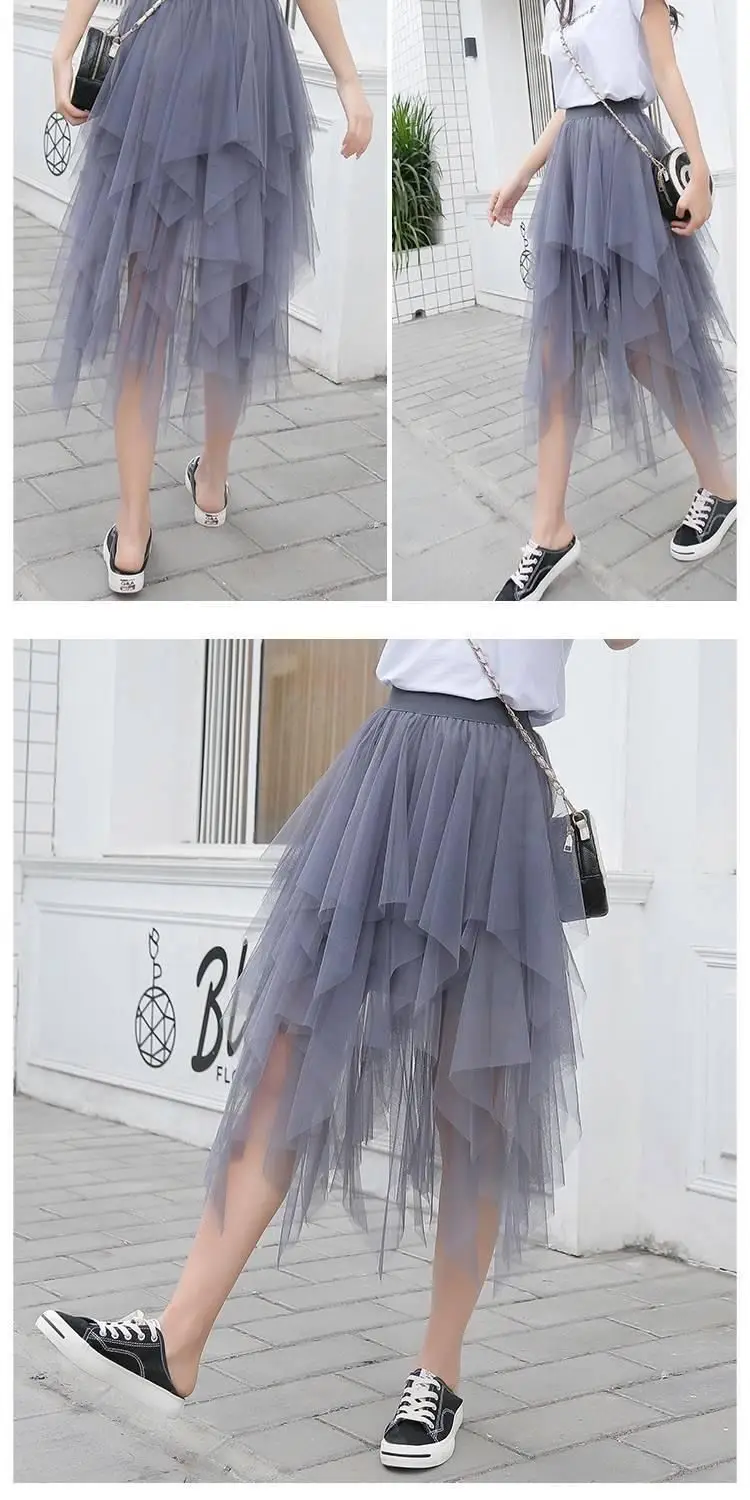 Black Mesh Irregular Pleated High Waist Skirt — feature 4