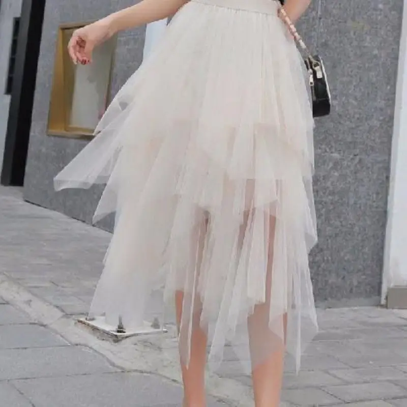 Black Mesh Irregular Pleated High Waist Skirt - Image 3